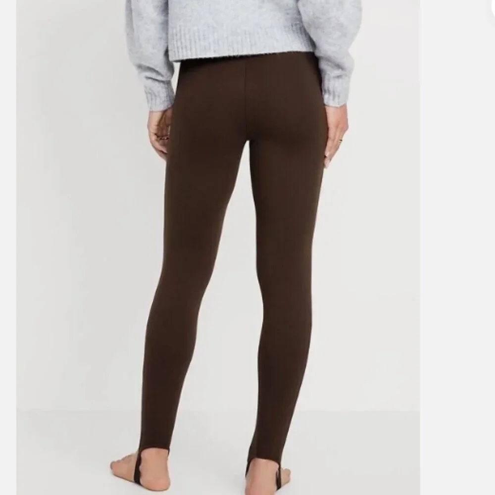 NEW Old Navy High Waisted Fleece Lined Black Stirrup Leggings - Picture 2 of 12